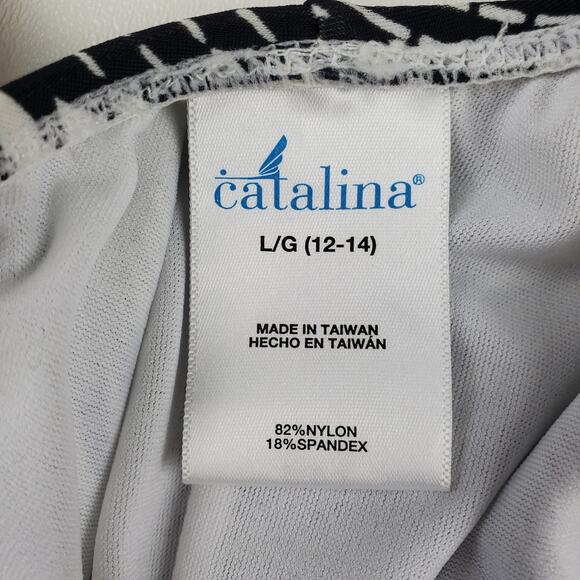 Catalina Swim One Piece Swimsuit Padded Support Bra Black Chevron Pattern Large - Picture 8 of 8